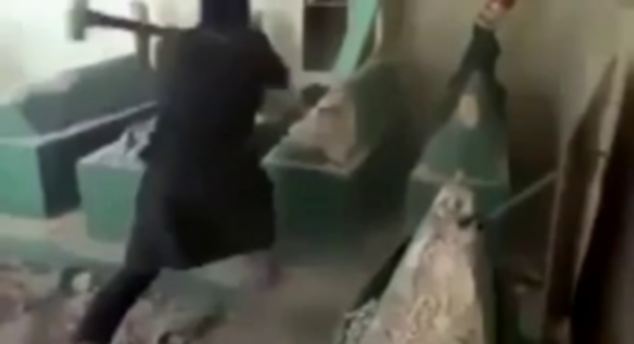 ISIS militants took sledgehammers to Iraqi tombstones