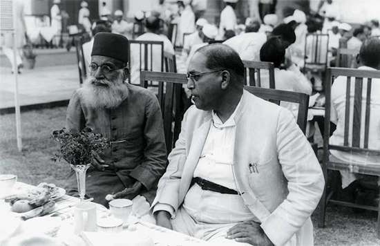 Hasrat Mohani with B.R. Ambedkar at Sardar Patel’s reception in 1949