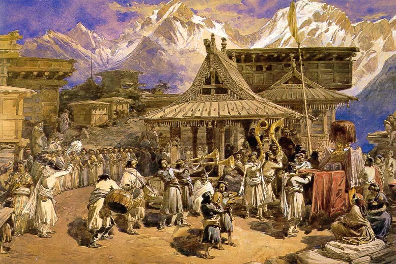 Worship of the Devi at Kothi, Colonial Painting, 19th century