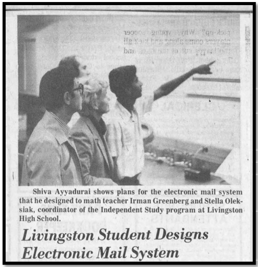 Shiva with mentor Dr. Leslie P. Michelson (second from left) and Independent Study teacher Stella Oleksiak (third from left), who convinced school officials to amend rules so Shiva could work in Newark.