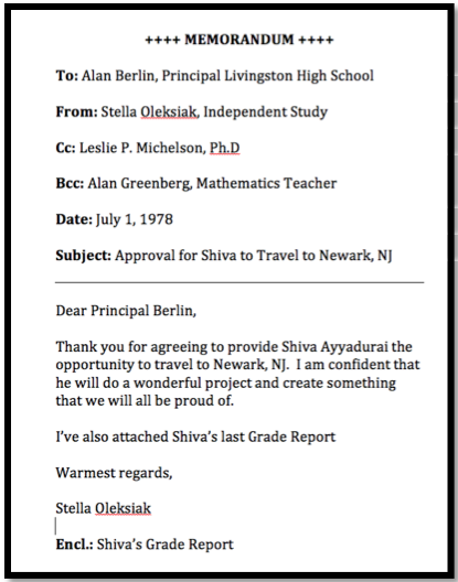 An example of the interoffice memo.