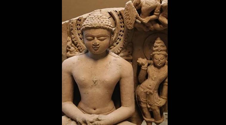 A stolen buff sandstone statue of Rishabhanata, the first Jain Thirthankar, was seized by US officials from the auction house Christie’s on March 11 in New York. It is from Rajasthan or Madhya Pradesh, in the 10th century A.D, 57cm high, and depicting a stele carved with the first Jain Tirthankara (a teacher who preaches dharma) seated in vajrasana (crossed leg pose) and flanked by a pair of standing attendants, and valued at approximately $150,000. (Source: US Customs/IANS) 