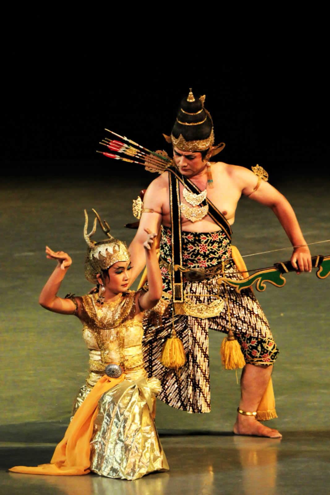 Ramayana Ballet Dance in Prambanan Temple, Yogyakarta, Indonesia. In this scene Rama is about to kill the raksasha Marici who has desguised himself as a golden deer. 
