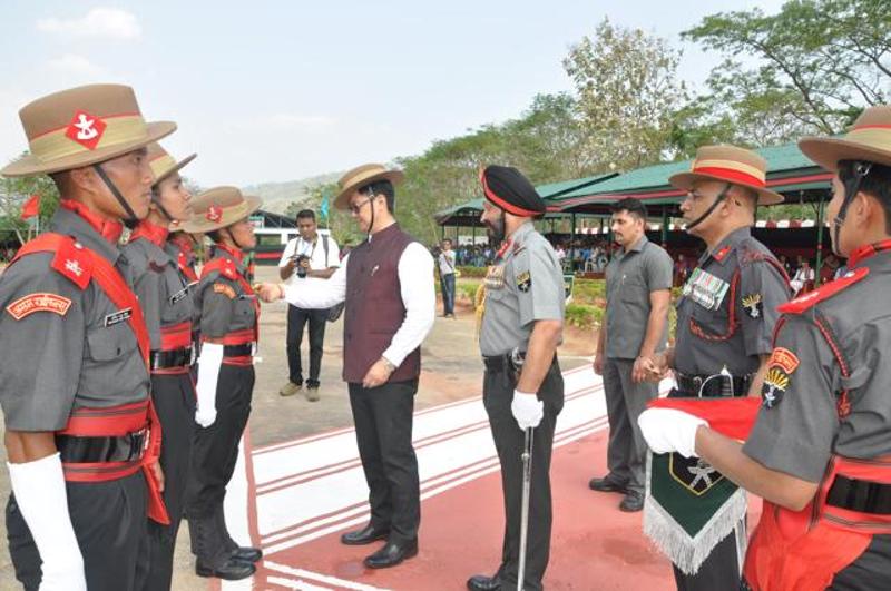 Union minister of state for home, Kiren Rijiju at the passing-out parade of the first batch of women recruits of Assam Rifles in Nagaland. (HT Photos)