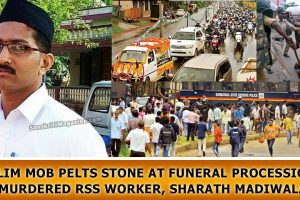 Muslim-mob-pelts-stone-at-funeral-procession-of-murdered-RSS-worker,-Sharath-Madiwala