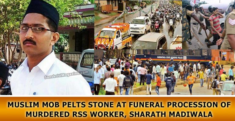 Muslim-mob-pelts-stone-at-funeral-procession-of-murdered-RSS-worker,-Sharath-Madiwala