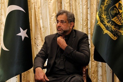 Pakistani Prime Minister Shahid Khaqan Abbasi speaks during an interview with Reuters in Islamabad