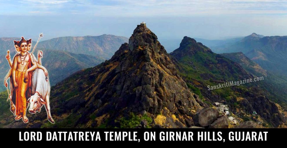 Lord-Dattatreya-Temple,-on-Girnar-Hills-in-Junagadh,-Gujarat