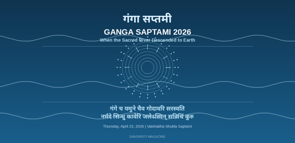 Ganga Saptami 2026 — Sacred descent of Maa Ganga, river waves and lotus mandala