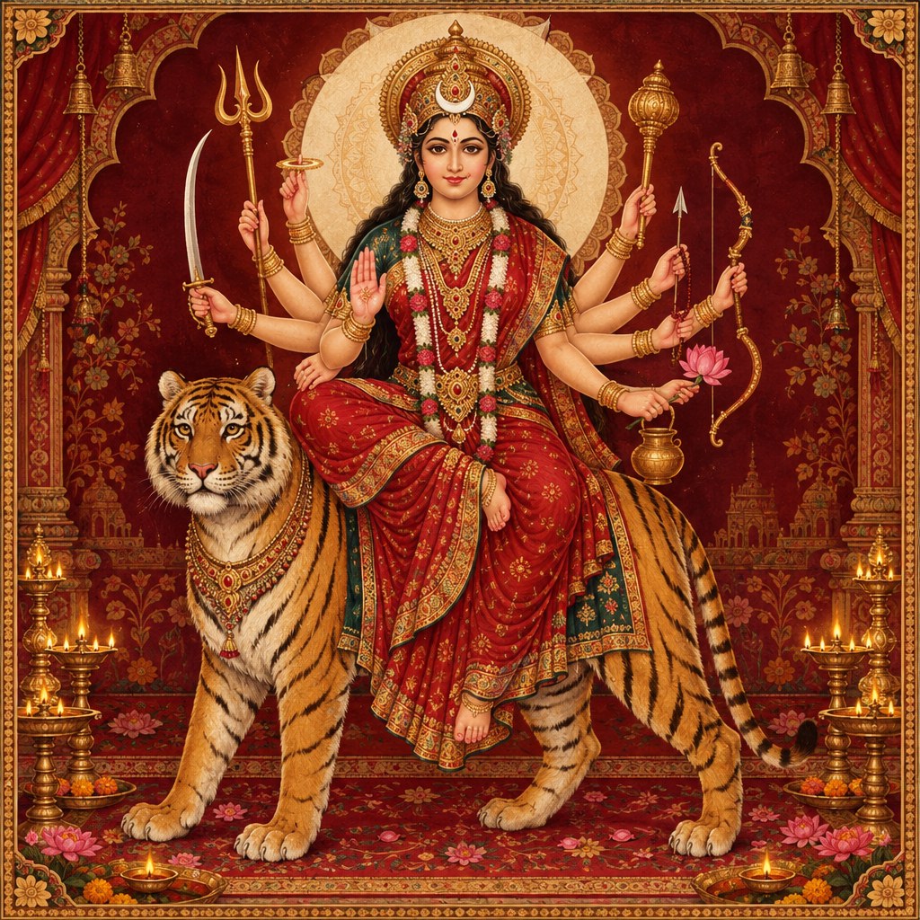 AI-generated devotional illustration of Maa Chandraghanta